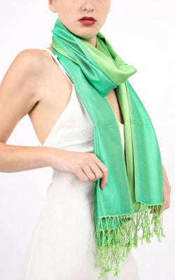 Bright Green Two Tone Silk Scarf - TTM330