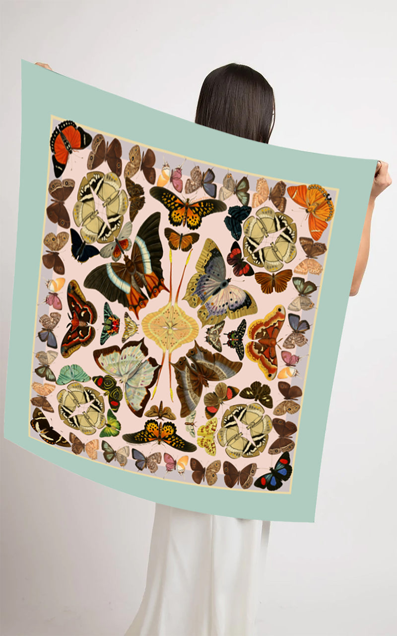 Beautiful Butterfly Square Silk Scarf_Summer Green