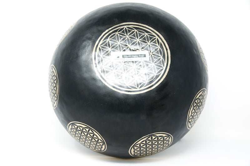 black gold hand crafted lotus Flower of Life Singing Bowl exterior 
