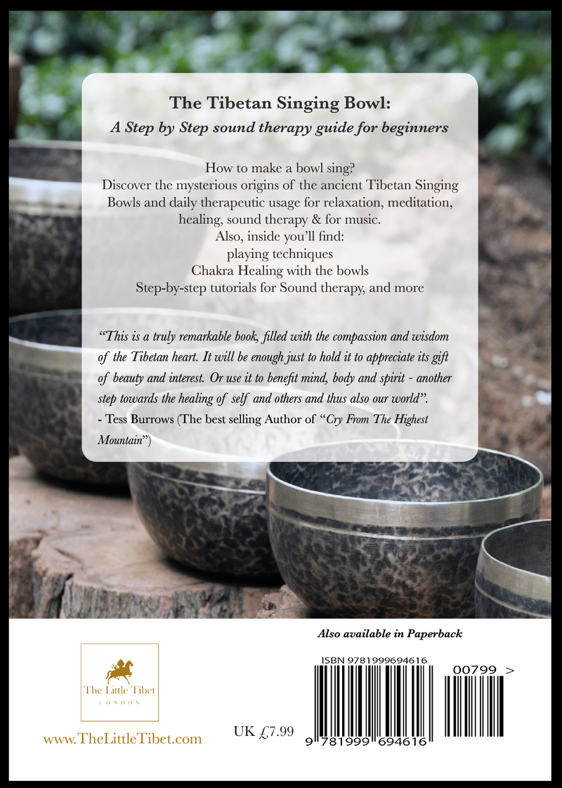 Back cover of The Tibetan Singing Bowl book: A step-by-step sound therapy guide, The Little Tibet