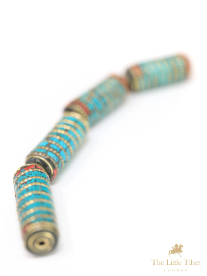 Turquoise Inlaid Brass Tube Beads for DIY Jewellery- E7b