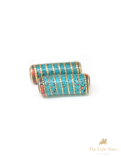Turquoise Inlaid Brass Tube Beads for DIY Jewellery- E7b