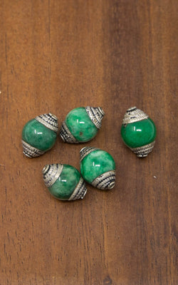 5 Tribal Beads - 13mm Jade Nepal Beads - Capped Antique Spacer Beads - B11/Green - The Little Tibet