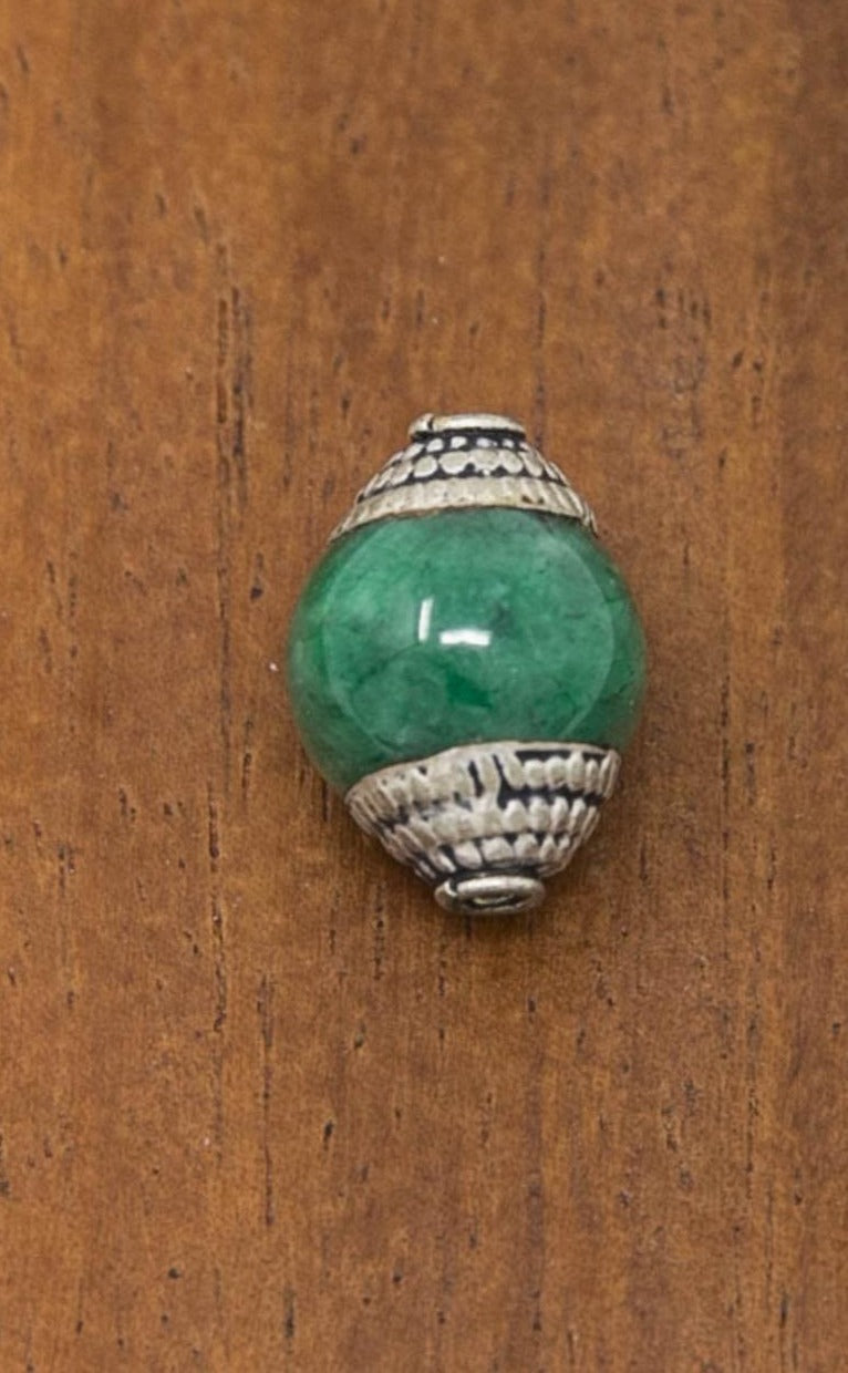 5 Tribal Beads - 13mm Jade Nepal Beads - Capped Antique Spacer Beads - B11/Green - The Little Tibet