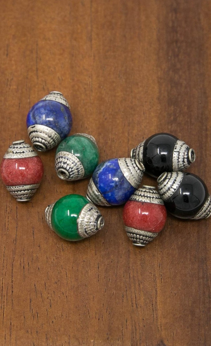 5 Tribal Beads - 13mm Jade Nepal Beads - Capped Antique Spacer Beads - B11/Green - The Little Tibet