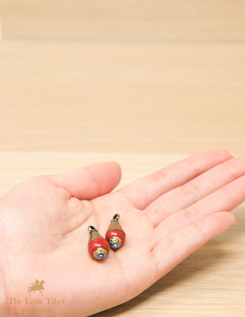 10mm TIBETAN Pendant Beads - 5 Tribal Beads - Teardrop Nepal Beads for Jewellery Making - R102 - The Little Tibet
