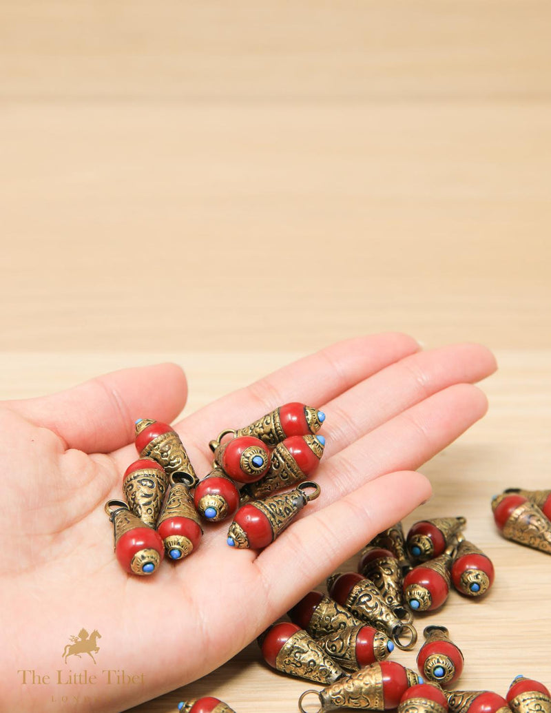 10mm TIBETAN Pendant Beads - 5 Tribal Beads - Teardrop Nepal Beads for Jewellery Making - R102 - The Little Tibet