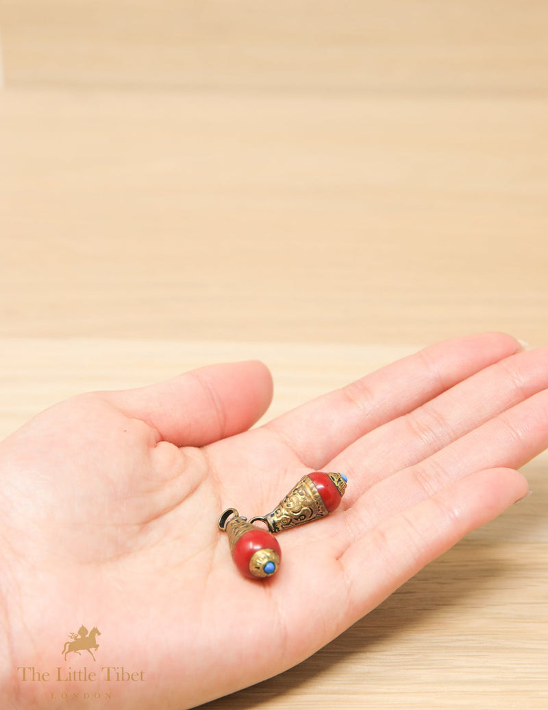 10mm TIBETAN Pendant Beads - 5 Tribal Beads - Teardrop Nepal Beads for Jewellery Making - R102 - The Little Tibet