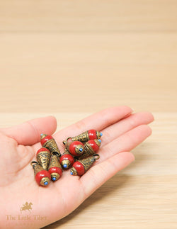 10mm TIBETAN Pendant Beads - 5 Tribal Beads - Teardrop Nepal Beads for Jewellery Making - R102 - The Little Tibet