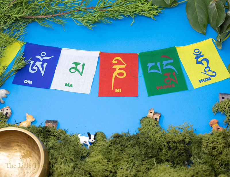 Om Mani ad Me Hum -Mantra of compassion,  Tibetan Prayer Flags - The Little Tibet