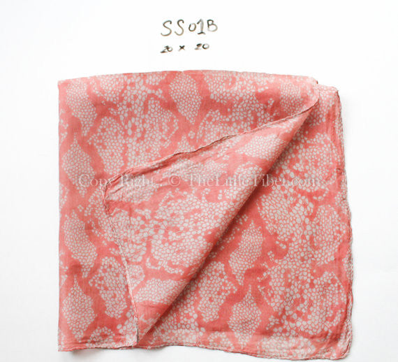 Light Coral Square Silk Scarf, 100% silk 20" x 20-Code: SS01B - The Little Tibet