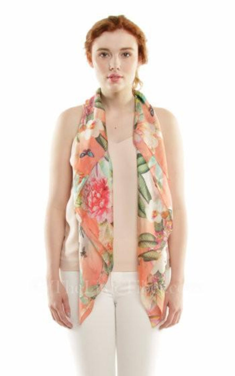 Peachy Floral Silk Square Scarf, The Little Tibet