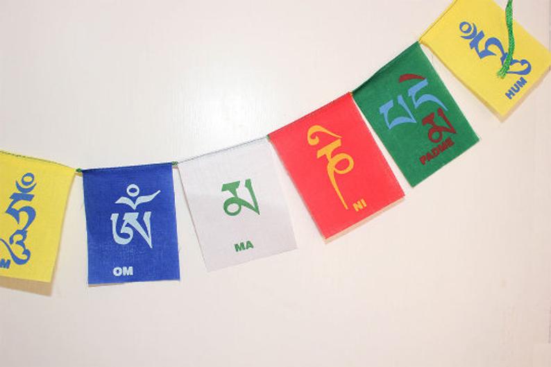 Om Mani ad Me Hum -Mantra of compassion,  Tibetan Prayer Flags - The Little Tibet