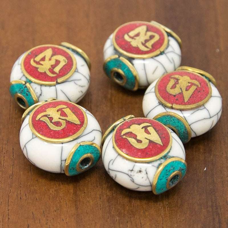 Brass Tibetan Coral Resin OM Beads for Customised Neckpiece - A7