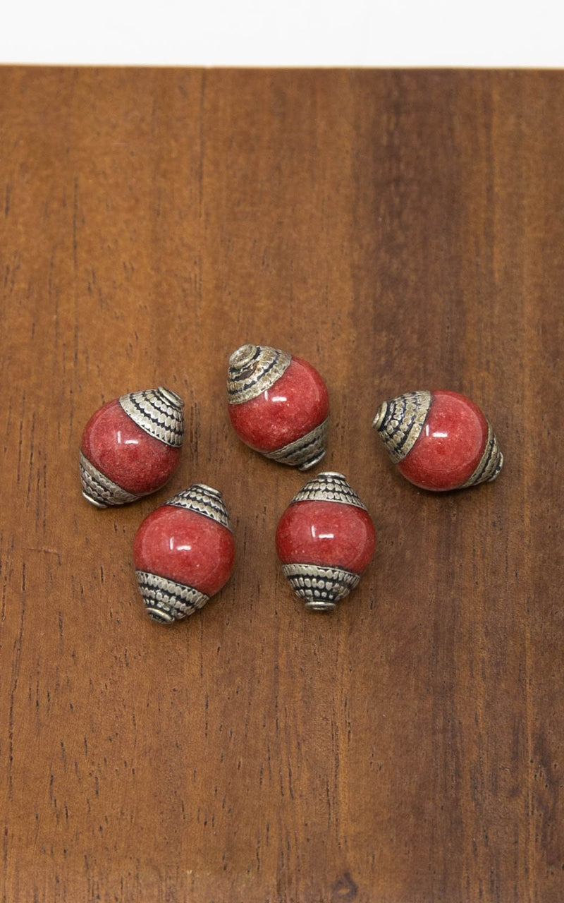 Red Coral Capped Antique Spacer Beads for Decorative Work - B10 (pack of 5)