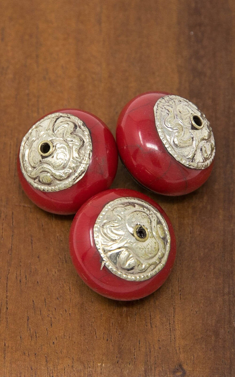 Coral Saucer Tibetan Tribal Beads for Jewellery Making - A10/A8
