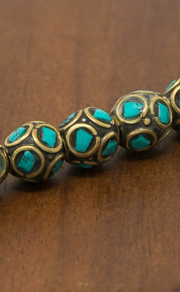 Brass Inlaid Turquoise Beads for Tribal Necklace - C4