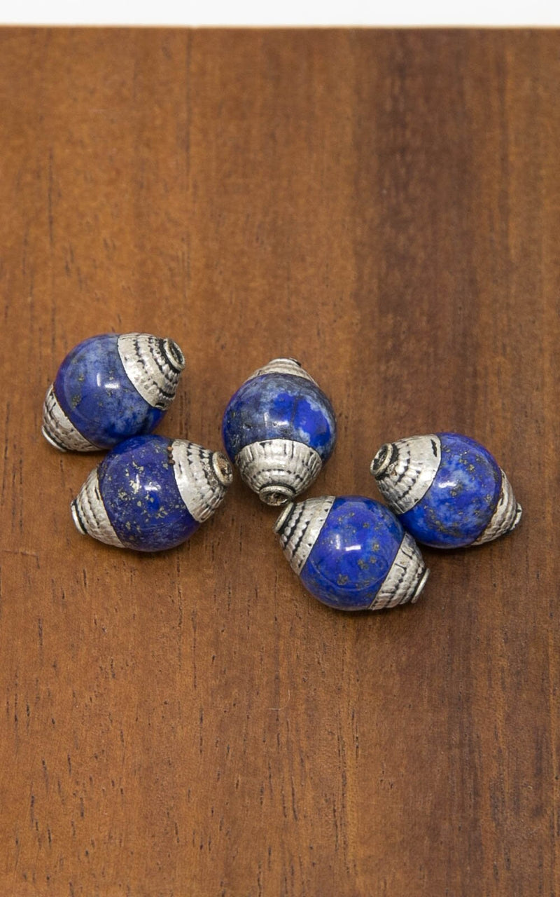 Lapis Lazuli Inlaid Capped Antique Spacer Nepal Beads - B13