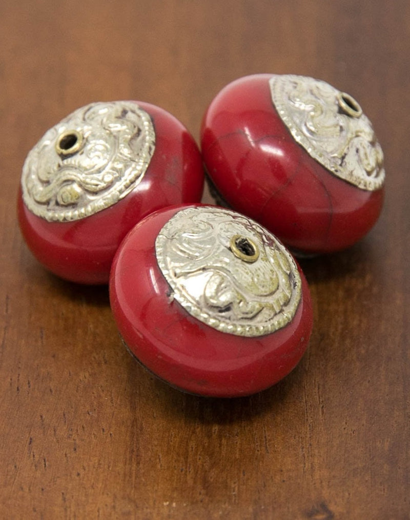 Coral Saucer Tibetan Tribal Beads for Jewellery Making - A10/A8