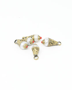 Tibetan Teardrop Pendant Beads – Pearl &amp; Brass (Pack of 5) - B26