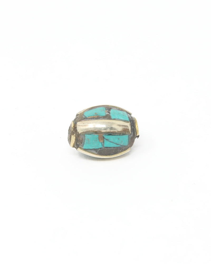 Brass Case Turquoise Inlaid Tibetan Barrel Shape Beads - Z106