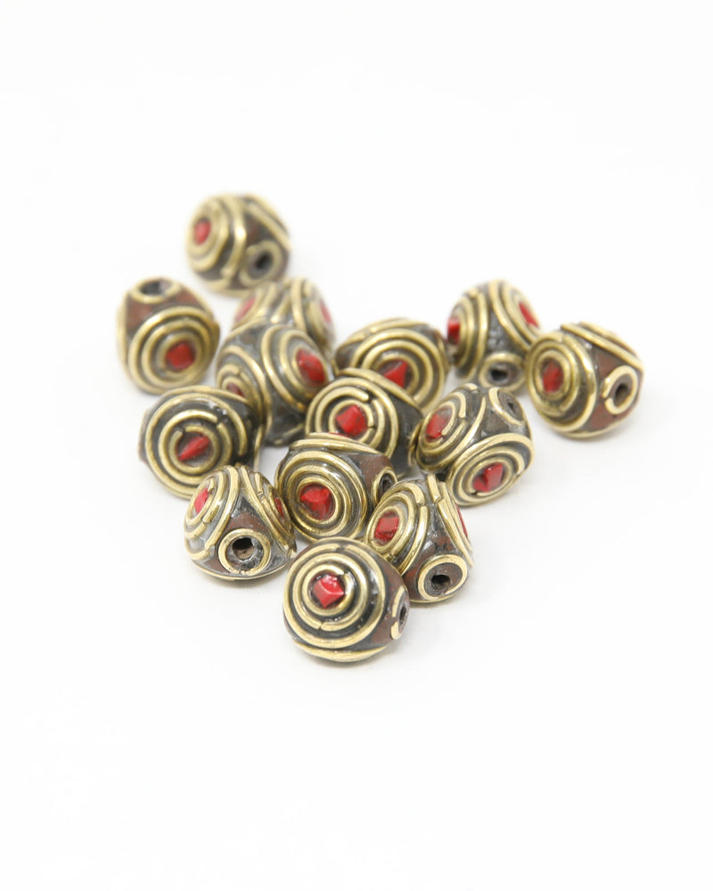 Triangular Brass Red Coral Inlay Tibetan Beads for Jewellery Supply - Z108