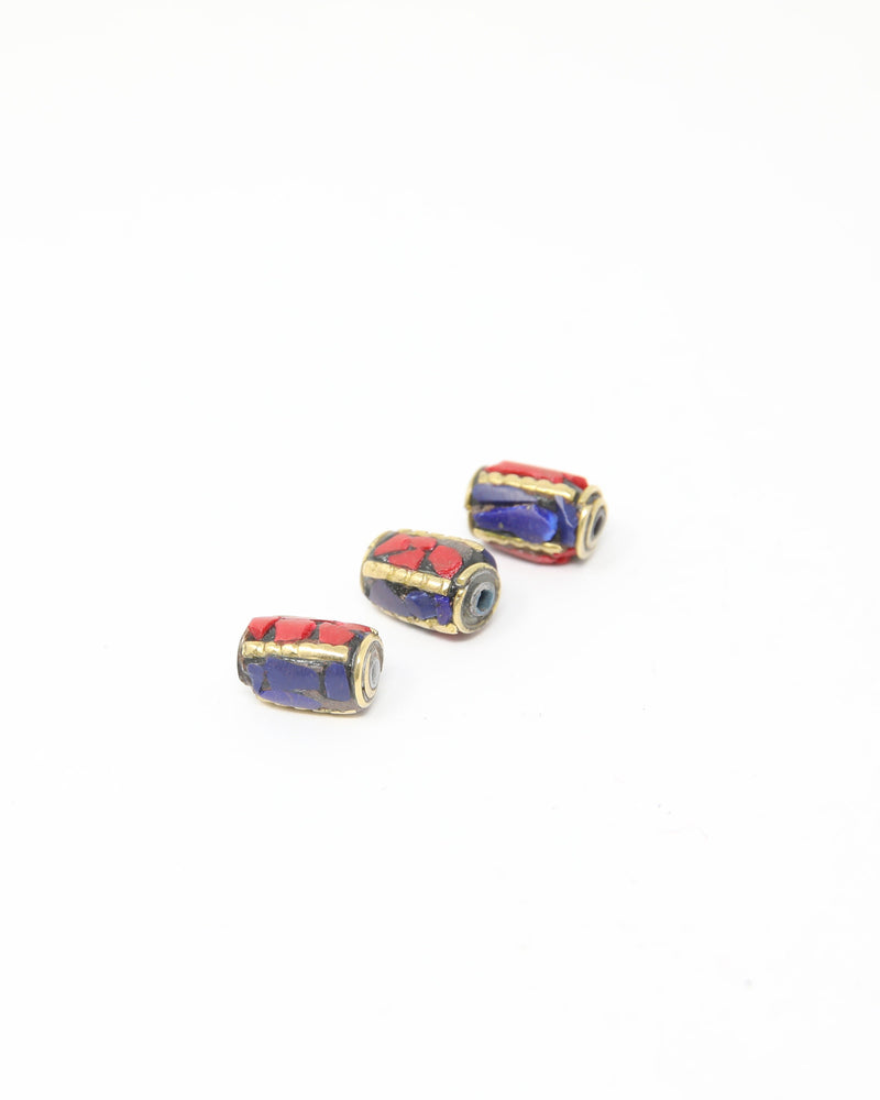 Tribal Space Tibetan Coral Lapis Lazuli Inlaid Beads - Z107