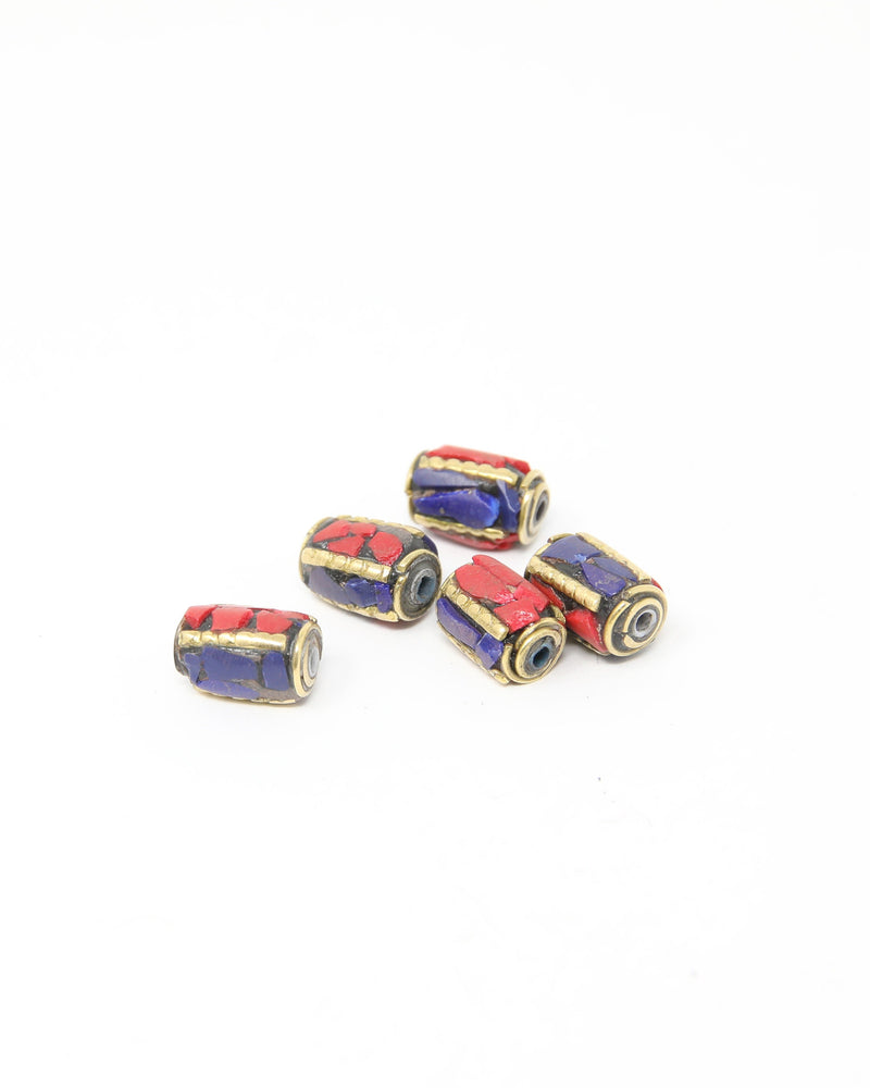 Tribal Space Tibetan Coral Lapis Lazuli Inlaid Beads - Z107