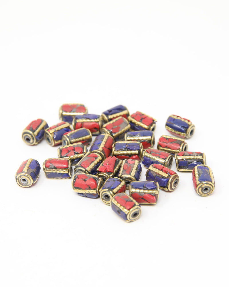 Tribal Space Tibetan Coral Lapis Lazuli Inlaid Beads - Z107
