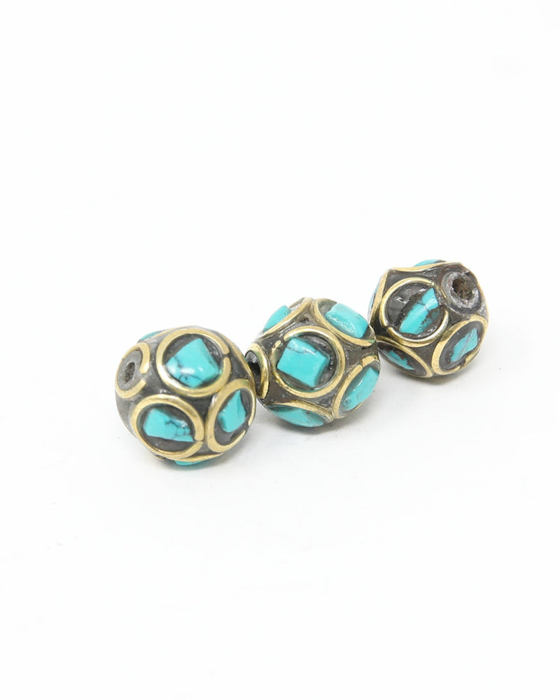 Brass Inlaid Turquoise Beads for Tribal Necklace - C4