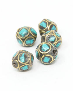 Brass Inlaid Turquoise Beads for Tribal Necklace - C4