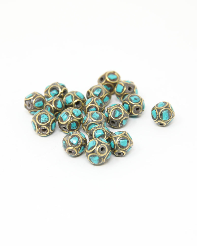 Brass Inlaid Turquoise Beads for Tribal Necklace - C4