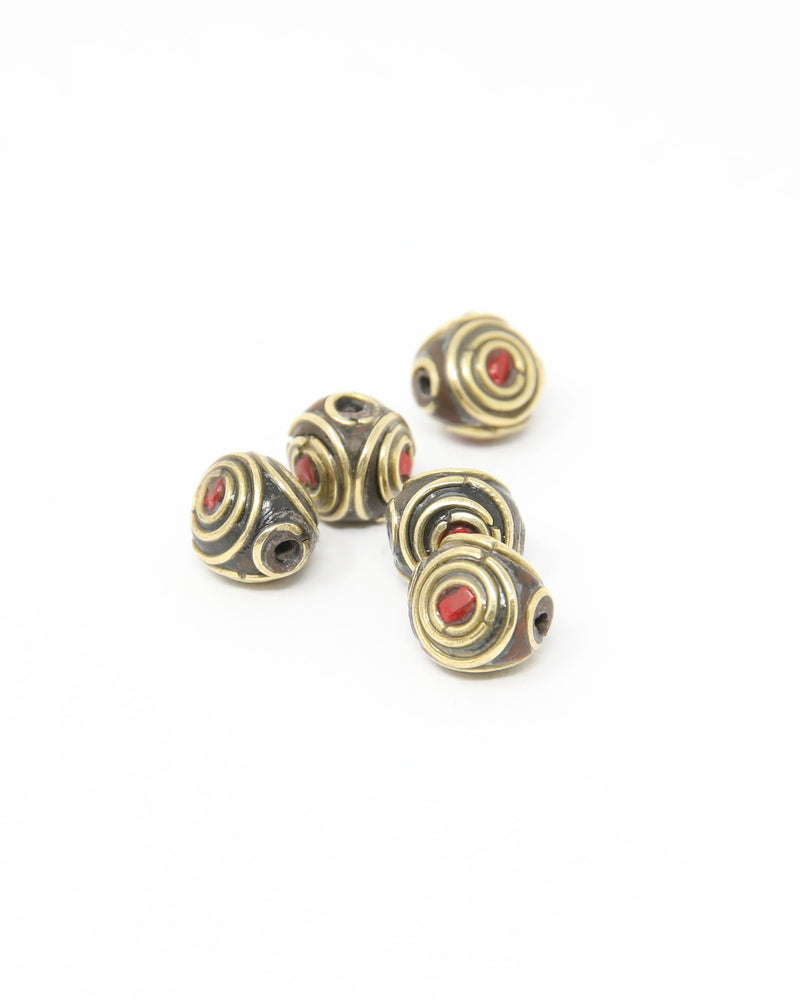 Triangular Brass Red Coral Inlay Tibetan Beads for Jewellery Supply - Z108