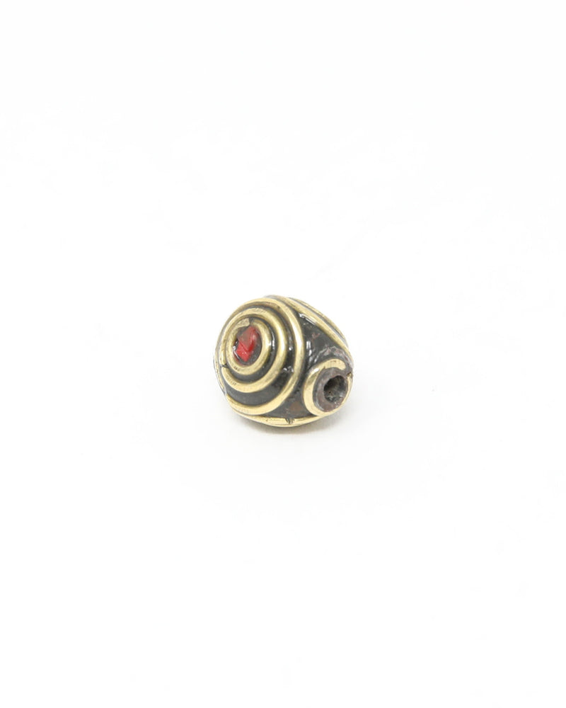 Triangular Brass Red Coral Inlay Tibetan Beads for Jewellery Supply - Z108