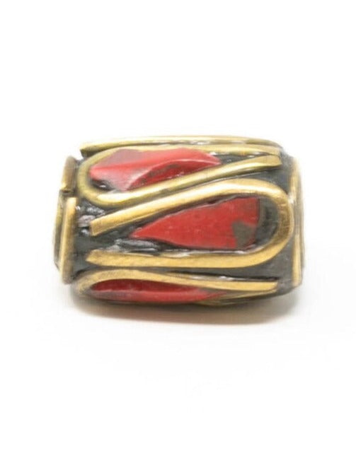 5 Tribal Beads with Turquoise Coral Inlay for Jewellery Making - C8