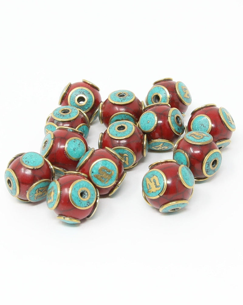 Crackled Brown "Om" Tibetan Beads  - A1