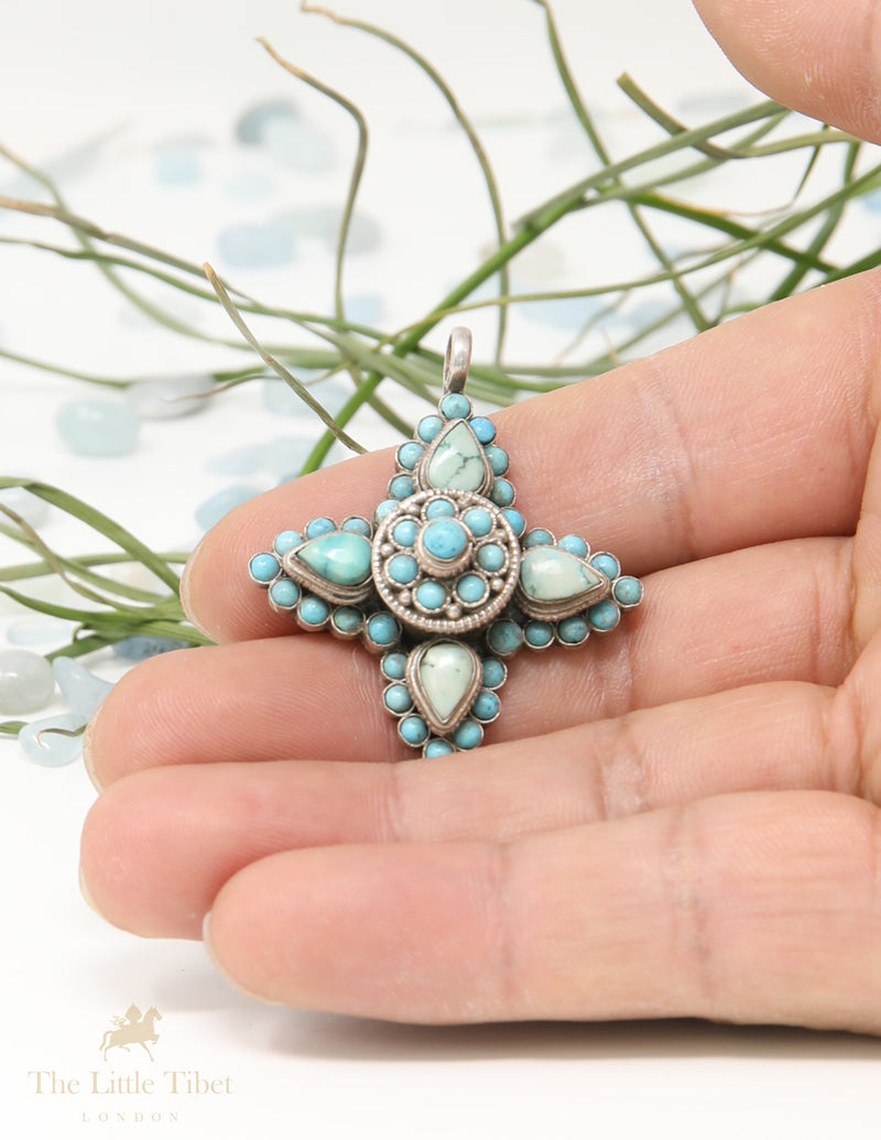 Turquoise Chic Cross Tibetan pendant