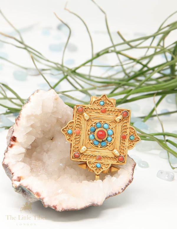 Jewel studded mini Gau Tibetan Pendant