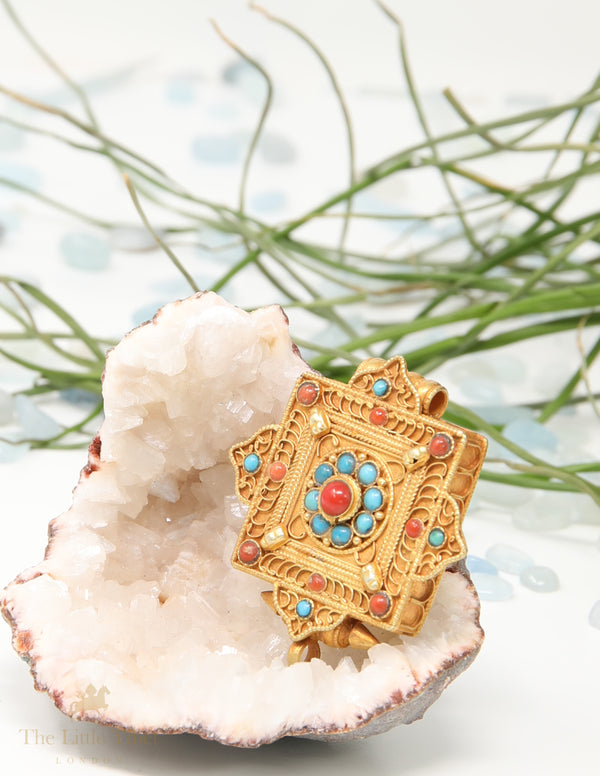 Jewel studded mini Gau Tibetan Pendant