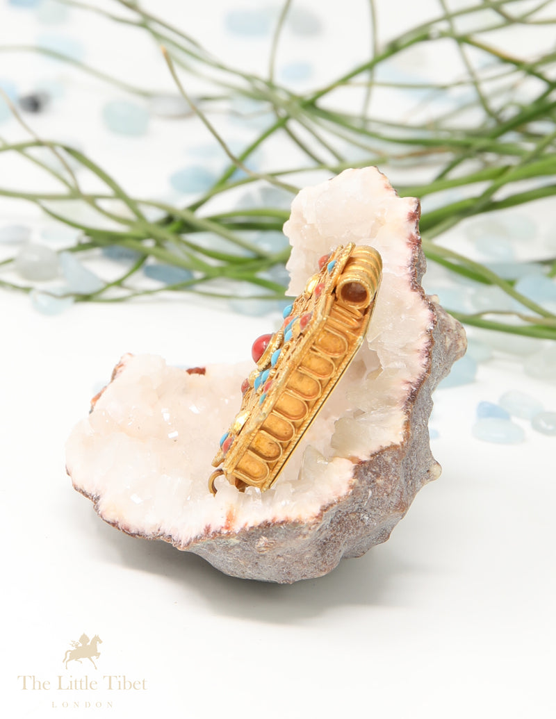 Jewel studded mini Gau Tibetan Pendant