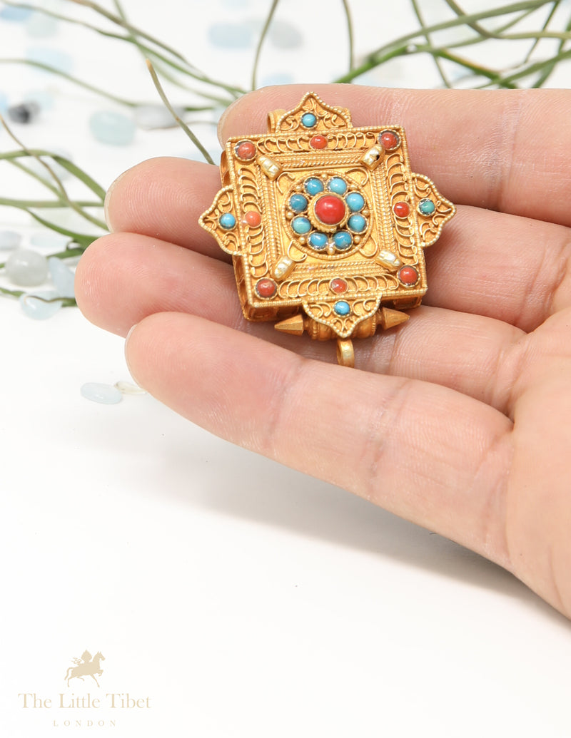 Jewel studded mini Gau Tibetan Pendant