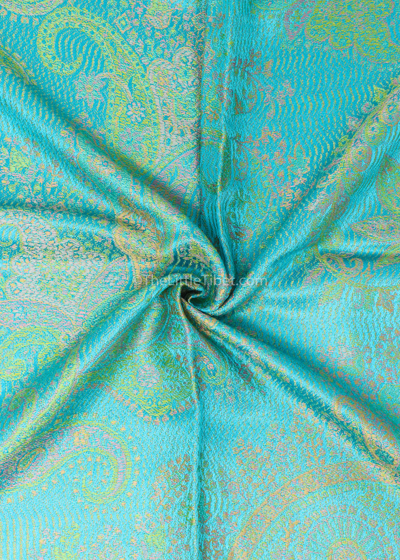 Viridian and aqua forest green, Turquoise colour vibrant pure silk pashmina -MCL 314 TEAL B - The Little Tibet