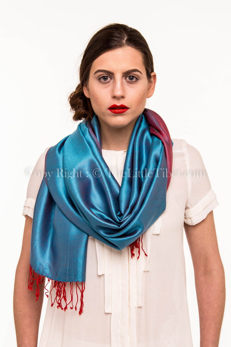 Luxury 100% pure burgundy teal  blue  reversible pashmina free uk shipping