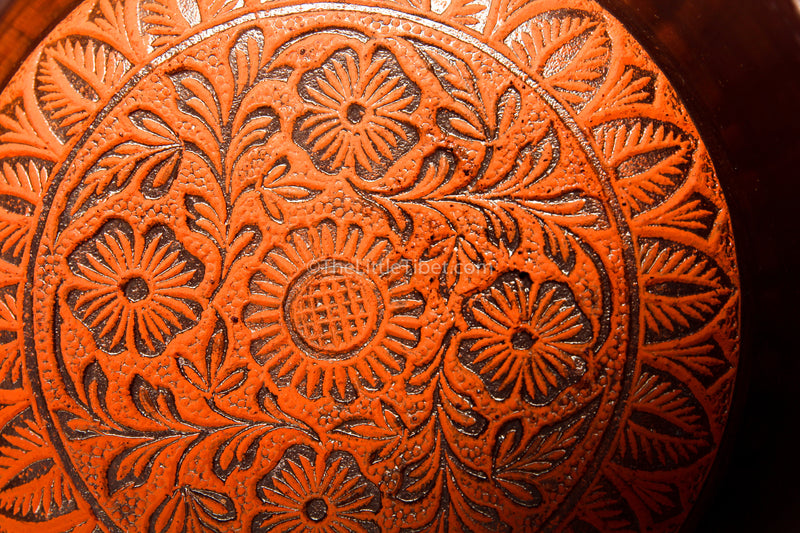 Black large  aluminium singing bowl sound therapy chakra realigning himalayan instrument orange detail