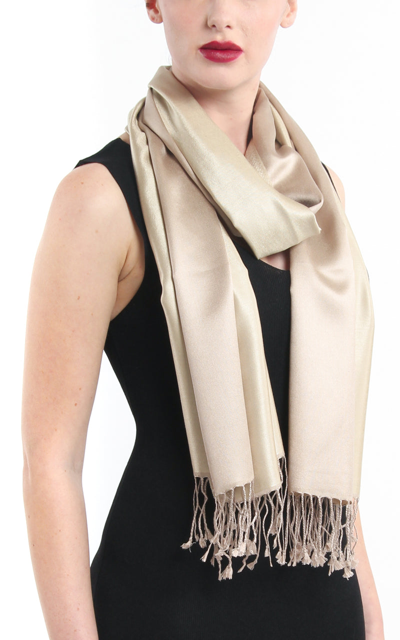  Luxury 100% pure  Silk cream pashmina silk scarf with tassels close up