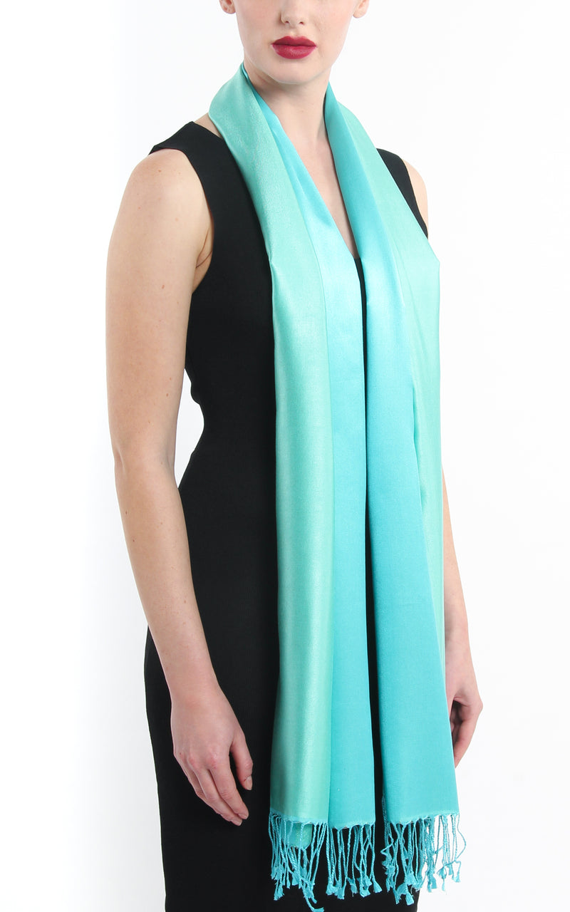Luxury 100% pure light green aqua blue  reversible pashmina free uk shipping