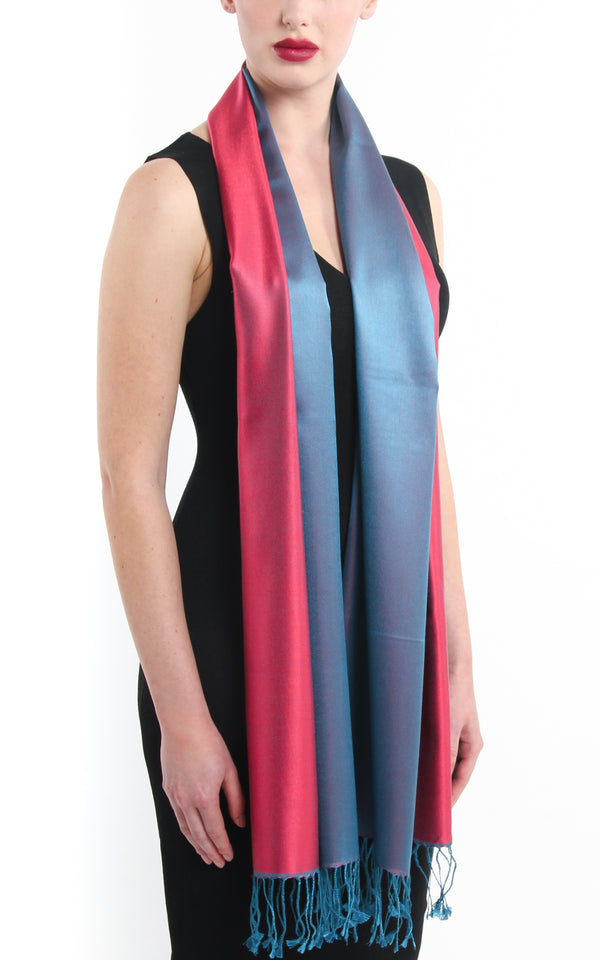 Luxury 100% pure silk cool red blue reversible pashmina silk scarf free uk shipping