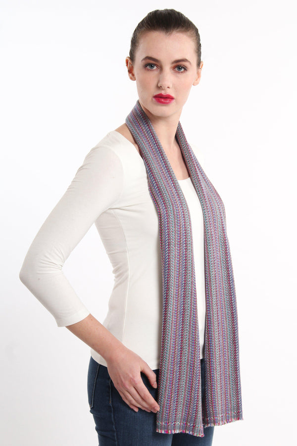 Blue Stripes Skinny Cashmere Scarf (CMMB), The Little Tibet
