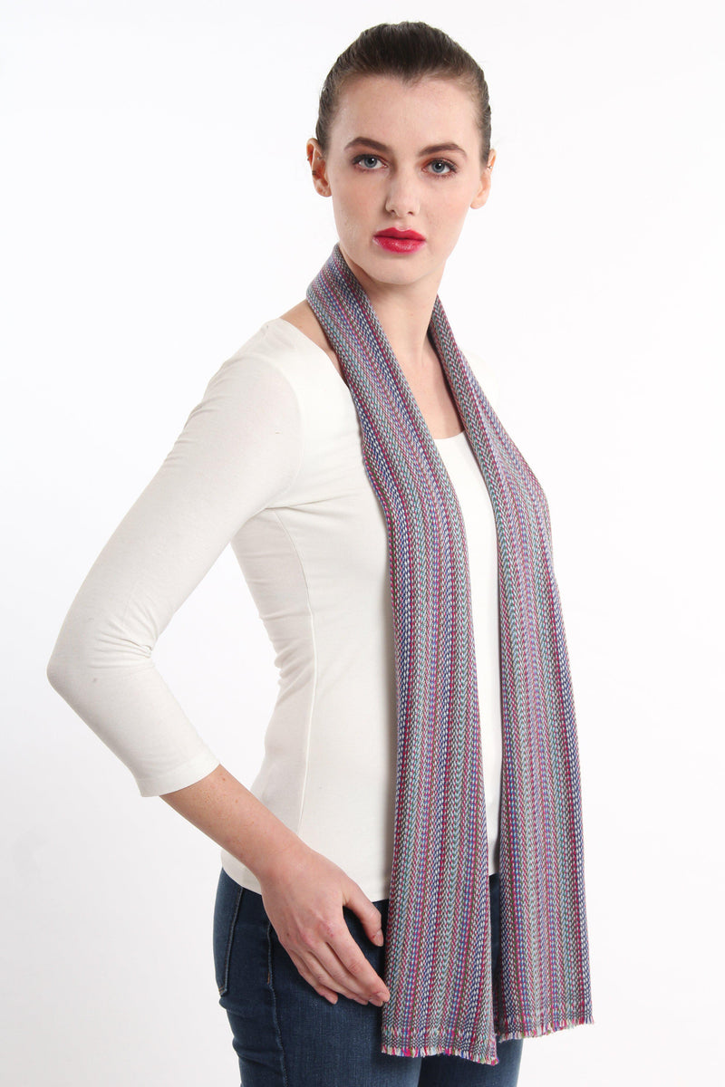 Blue Stripes Skinny Cashmere Scarf (CMMB), The Little Tibet