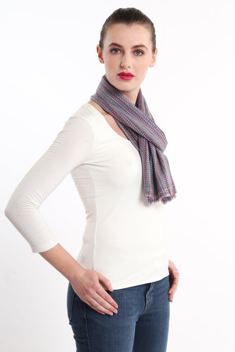Blue Stripes Skinny Cashmere Scarf (CMMB), The Little Tibet
